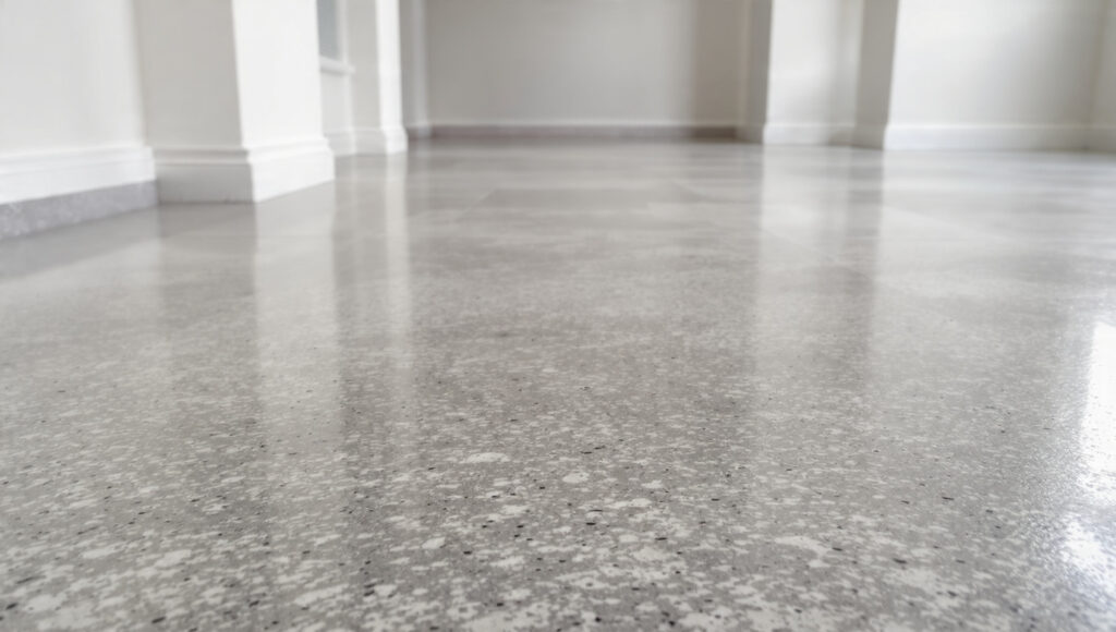 Hormigón pulido en cocina moderna acabado gris claro